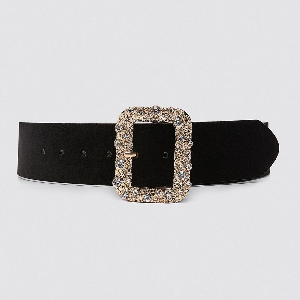 NWT ZARA Sold Out! VELVET BELT w/JEWEL BUCKLE 80 S